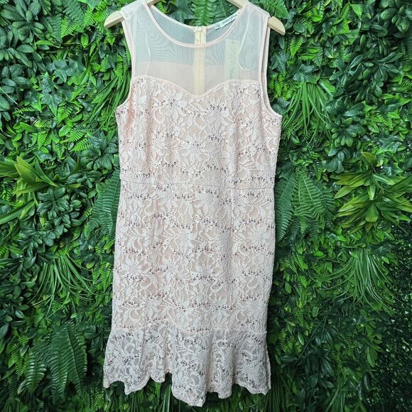 FLJ Studio Dress Women Plus 1XL Peach Orange Lace Sequins Ruffle Hem NWT 0215 - Picture 13 of 13